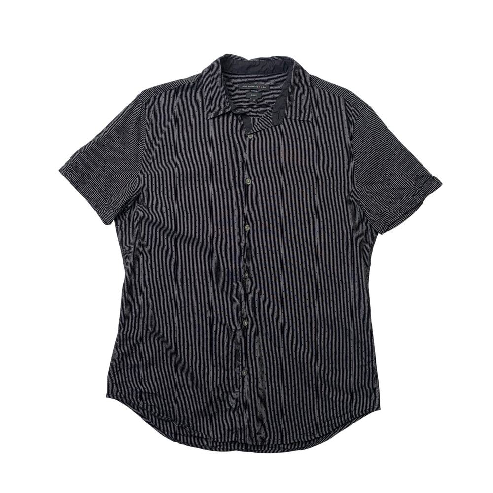 John Varvatos Shirt Mens M Medium Black Luxe Striped Curved Hem Point Collar